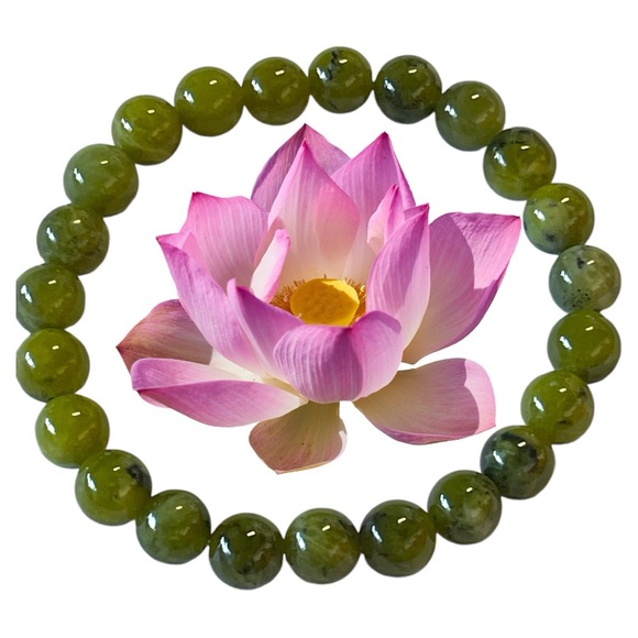 Natural Jade Bracelet Green Jade Round Beaded Stretchy Bracelet Crystal - Picture 1 of 6